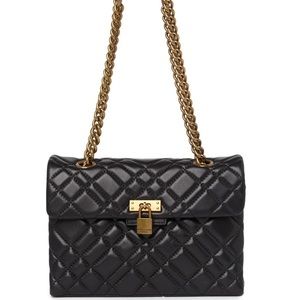 Kurt Geiger Black Brixton Lock Quilted Chain Flap Bag in Leather | New